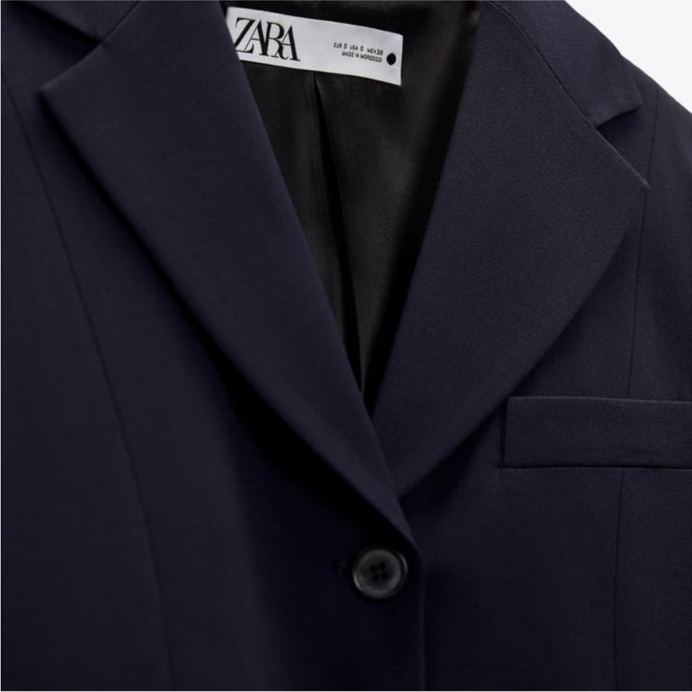 NWT ZARA TAILORED WOOL BLEND BLAZER NAVY BLUE - REF. 2336/408 Large - Picture 12 of 13